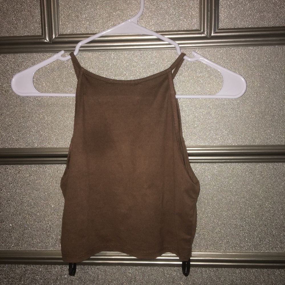 A brown silky feel halter crop top